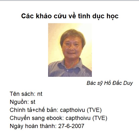 Các khảo cứu về tình dục học - Hồ Đắc Duy