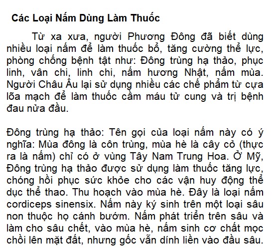 Tư liệu các loại Nấm làm thuốc Đông Y