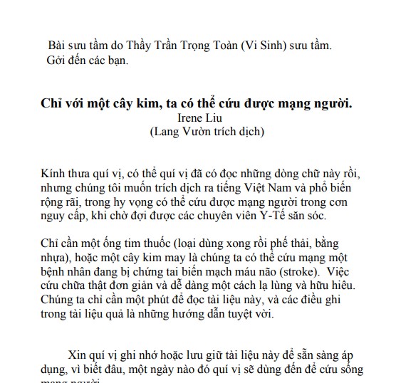 Chỉ với một cây kim, ta có thể cứu được mạng người - Trần Trọng Toàn