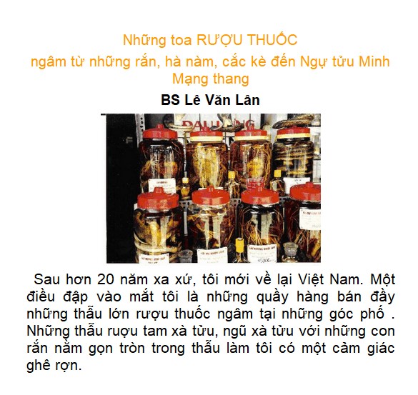 Những toa rượu thuốc - BS Lê Văn Lân