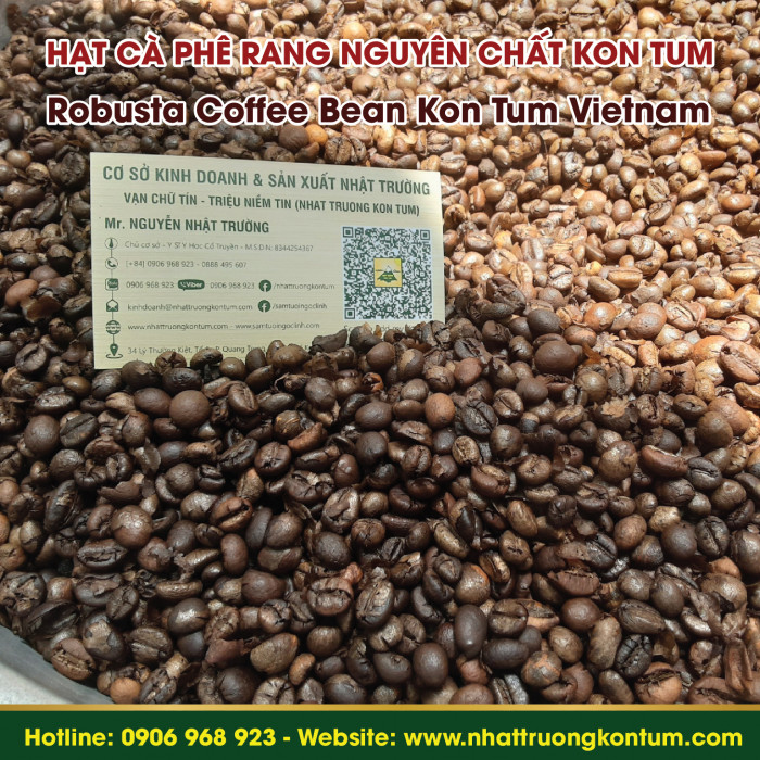 Hạt Cà Phê Robusta Đã Rang Nguyên Chất Nhật Trường Kon Tum (Robusta Hạt Sẻ) - Roasted Coffee Beans - Túi 1kg