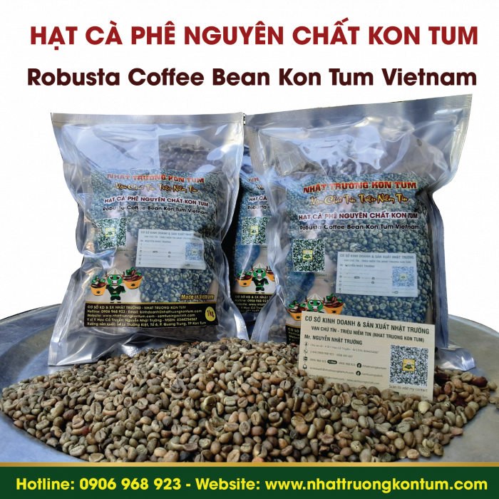 Hạt Cà Phê Robusta Nguyên Chất Nhật Trường Kon Tum (Robusta Hạt Sẻ) - Robusta Coffee Beans - Túi 1kg